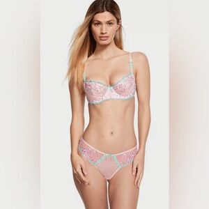 NWT VS Wicked Unlined Cherry Blossom Balconette + Matching Thong